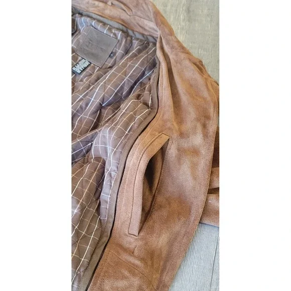 J.Crew Men's Large Brown 100%‎ Leather Suede Coat Zipper Lining Jacket EUC - Picture 9 of 16
